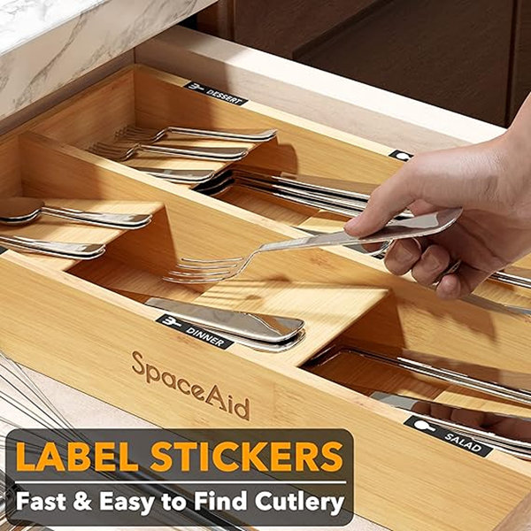 SpaceAid Bamboo Silverware Drawer Organizer With Labels Wayfair